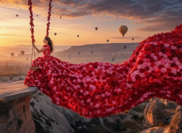 Cappadocia swing photoshoot with flying dress